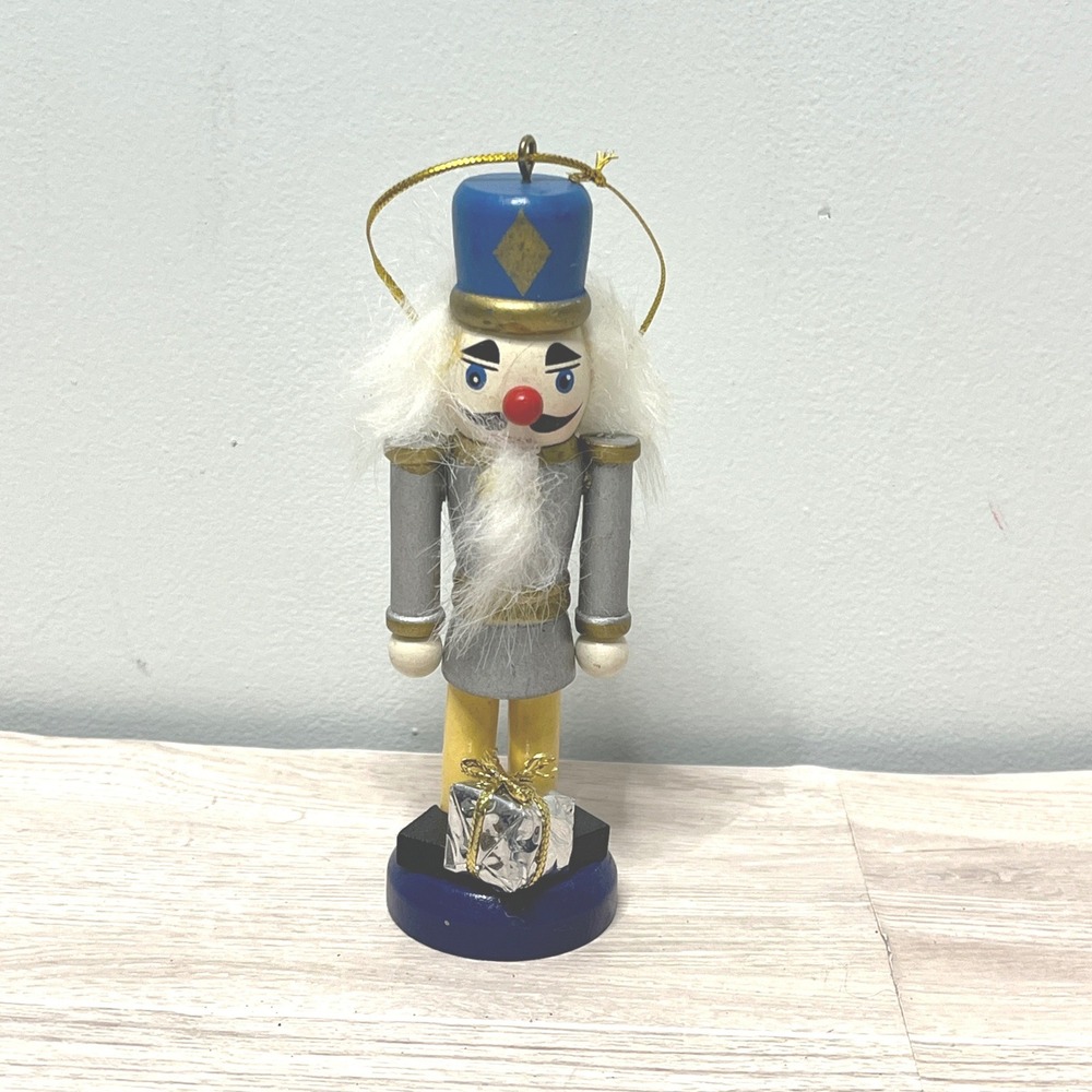 Wooden Nutcracker Ornament Blue Hat Soldier Figurine Christmas Tree‎ Decor Gift